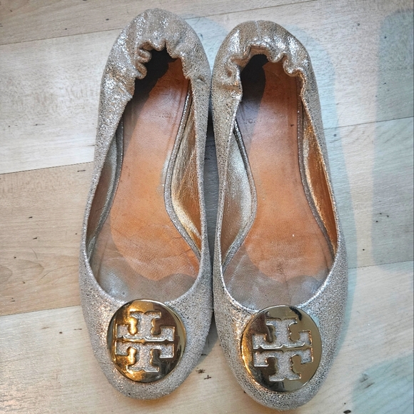 TORY BURCH Gold Sparkle metallic REVA Ballet Flats-Size 7.5 - Picture 4 of 6